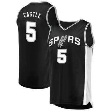 San Antonio Spurs Fast Break Jersey - Icon Edition Black Stephon Castle ＃5 Youth