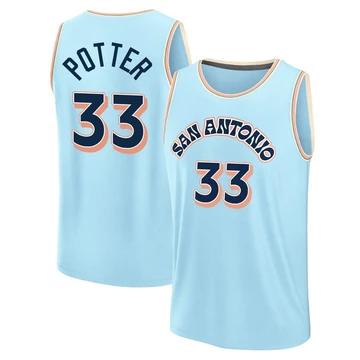 San Antonio Spurs Light Blue Fast Break City Edition Jersey 2024/25 Micah Potter ＃33 Youth