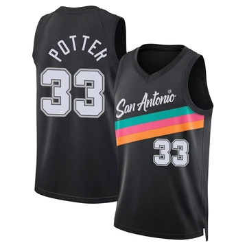 San Antonio Spurs Swingman Black City Edition Jersey 2025/26 Micah Potter ＃33 Youth
